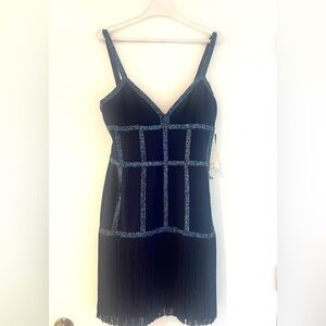 Navy Blue Fringe Cocktail Dress with Blue Beads